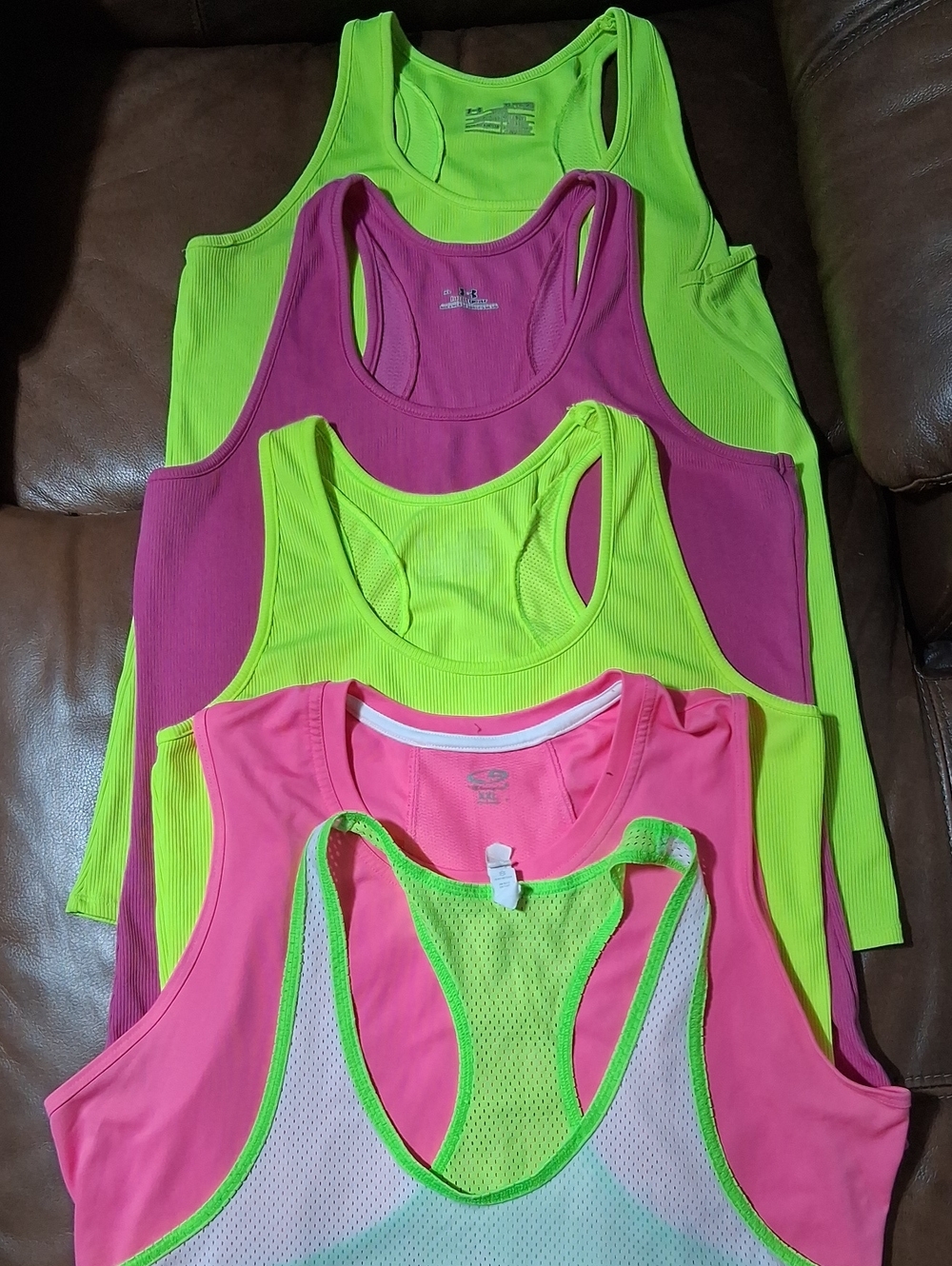 5 Under Armour Champion Neon Rib Tank Tops Pink Yellow XL XXL